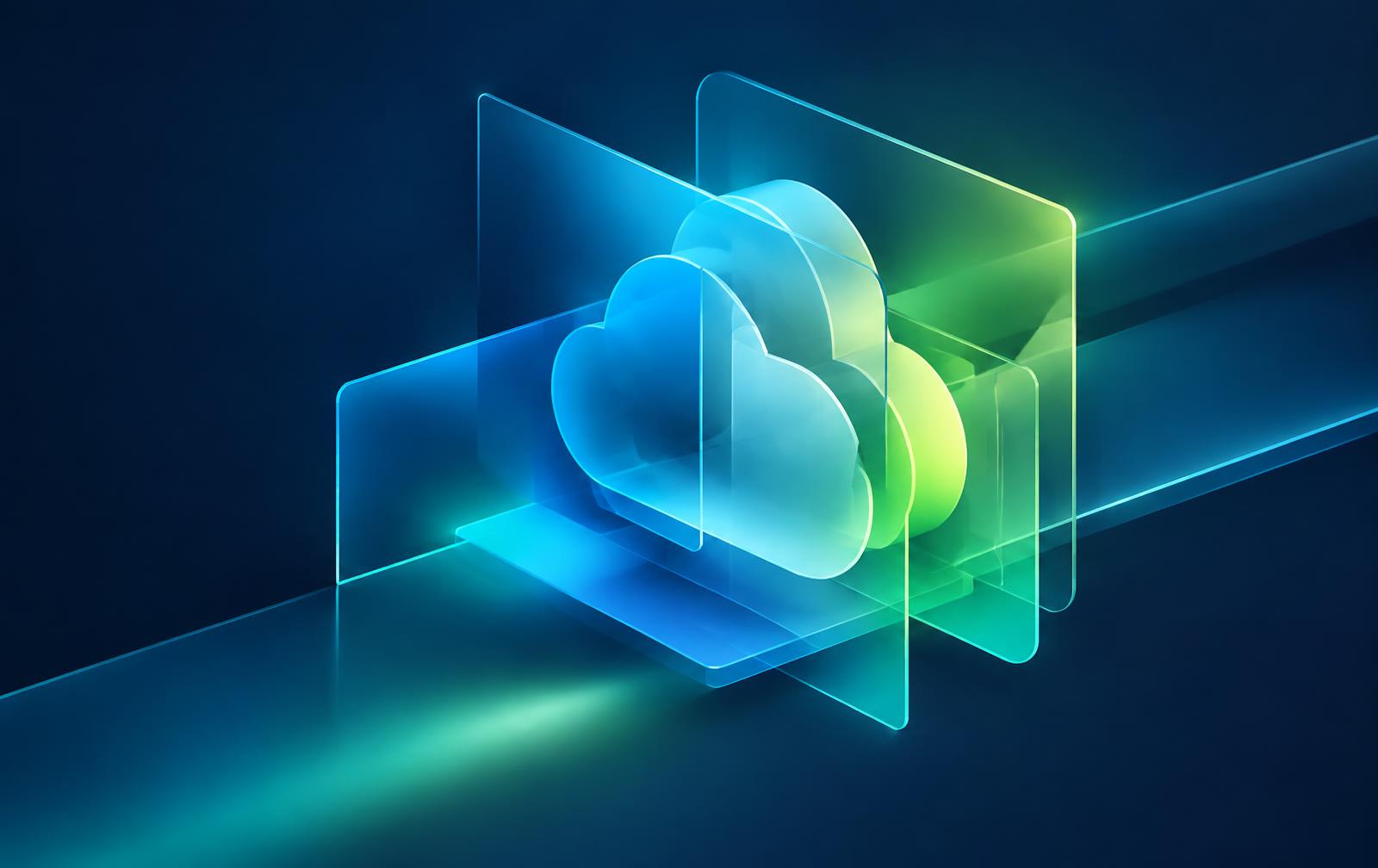 Layered translucent panels representing cloud infrastructure services