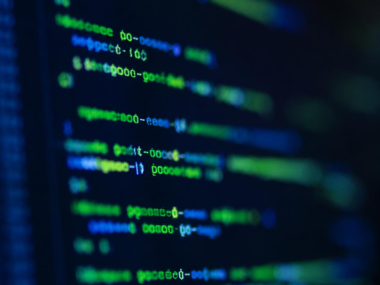 Source code on a screen with coloured syntax highlighting