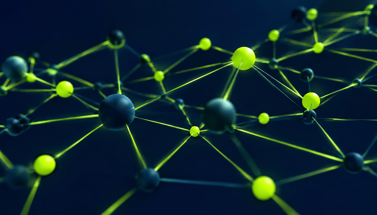 Abstract visualisation of connected nodes representing distributed systems